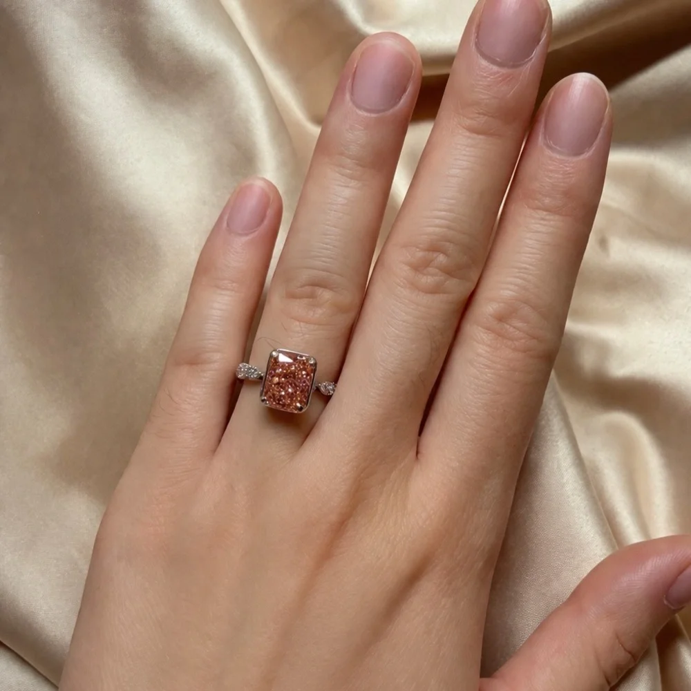 3CT Pink High Carbon Diamond Hidden Halo Radiant Cut Engagement Ring - Picture 3 of 6